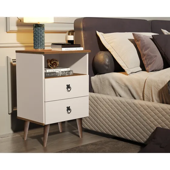 Conjunto 2 Mesas Cabeceira Estilo 2 Gaveta Nicho Retrô Luxo