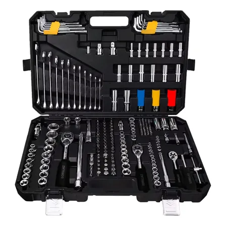 Kit Jogo De Ferramentas Oficina Com 222 Peças Profissional Com Maleta Aço Cromo Vanádio Cor Preto
