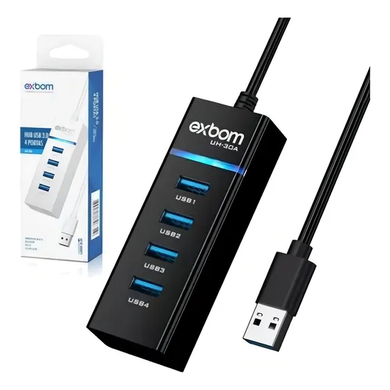 Hub Usb 3.0 4 Portas Multifuncional Tecnológico Exbom Rapido Cor Branco