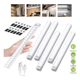 Lampara Con Sensor Movimiento Luz De Led Clóset Usb 6 Piezas Lampara Con Sensor Movimiento Luz De Led Clóset Usb 6 Piezas