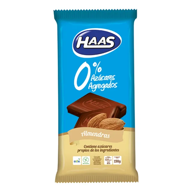 Tableta Chocolate Almendras 0% Azúcar Haas 70 Grs.