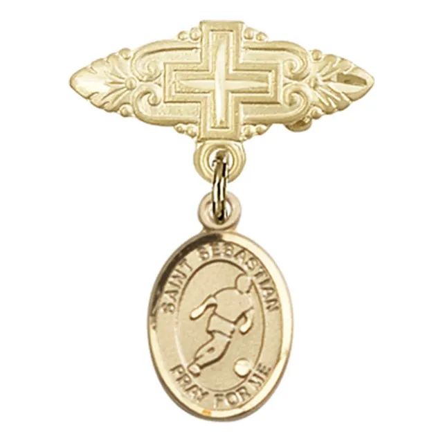 Oro Amarillo 14 kt Baby Badge With St Sebastian Soccer Pin 3
