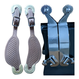 Espora Inox Leve Team Roping Com Correias De Couro Larga Espora Inox Leve Team Roping Com Correias De Couro Larga