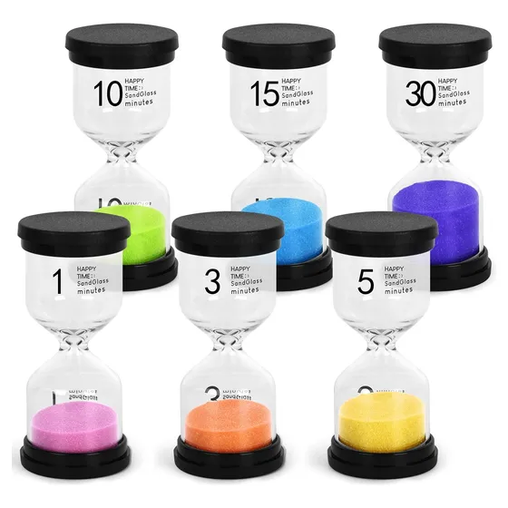 6pc Relojes De Arena Juegos Tiempo1 3 5 10 15 30 Mins Vidrio