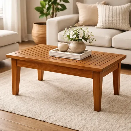 Mesa Centro 80x40 Ripada Madeira Rustica Castanho Rancho Marrom