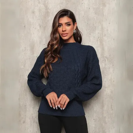 Blusa Casaco Feminina Manga Longa Trico Trançada Casual Frio