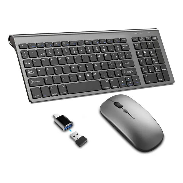 Teclado Y Mouse Krios Español Inalámbrico Kit Teclado Y Ratón Recargable De Wifi De Conexión Estable 2.4 Ghz Teclado Compacto Con Ñ Ratón 3 Ajustable Dpi Silencioso Para Pc Windows 7 8, 10, 11,mac Os