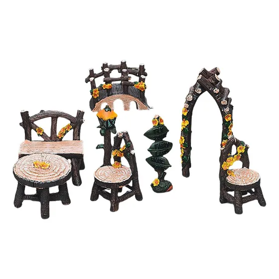 Juego De Mesa Y Sillas En Miniatura De 8 Piezas Para Bonsái