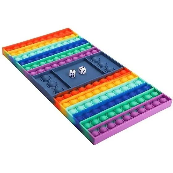 Pop It Brinquedo Fidget Toy Tabuleiro Com Dados 32x19cm Cor Roxo, Azul Claro E Escuro, Verde, Amarelo, Laranja E Vermelho