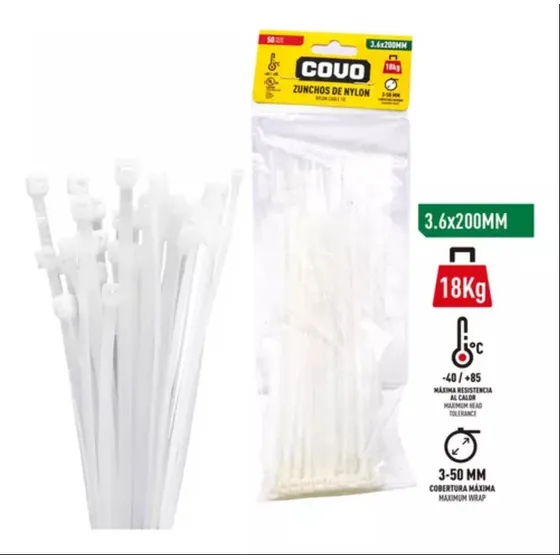 Tirraje Amarre Tirraps 3.6 X 200mm 50 Und Blanco Covo