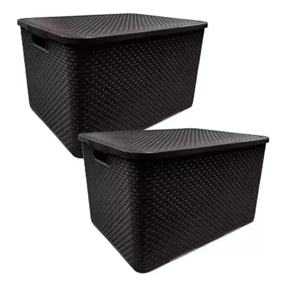 Kit 2 Cesto Caixa Organizadora Rattan Tampa 7 Litros Preto