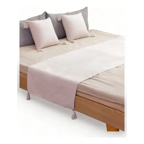 Pie De Cama King + 2 Fundas En Lino Con Borlas 70x210cm