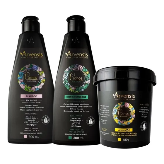 Kit Arvensis Cachos Shampoo E Condicionador + Mascara 2x1 Crespos e Crespíssimos