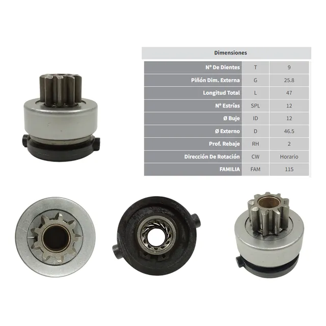 Bendix De Arranque Ford Fiesta Power Tipo Bronco 9 Dientes 