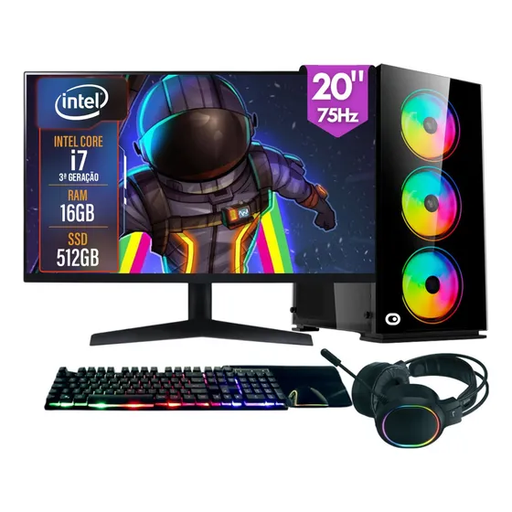 Computador Gamer Completo 2Eletro Rgb Intel Core i7 16Gb Ram Ssd 512Gb Fonte 500W Monitor 20" 75Hz Kit Gamer completo - Pg2e-1014rg