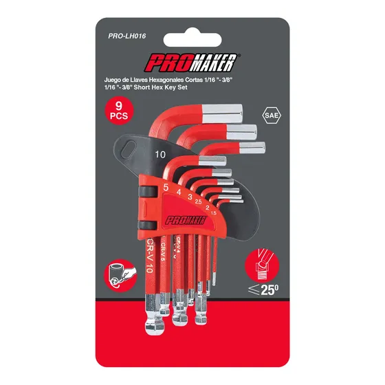 Juego De 9 Llaves Hexagonales Imperiales Cortas Promaker