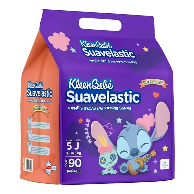 Pañal Kleen Bebé Suavelastic Etapa 5 Jumbo 90pz Stitch