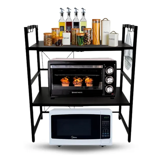 Organizador Estante Repisa De Cocina Microondas Extensible Color Negro