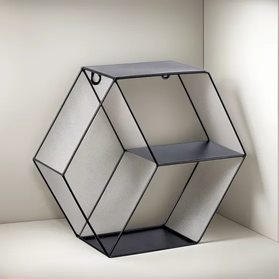 Estante Hexagonal Nordico Efecto 3d Decoracion Hierro Color Negro