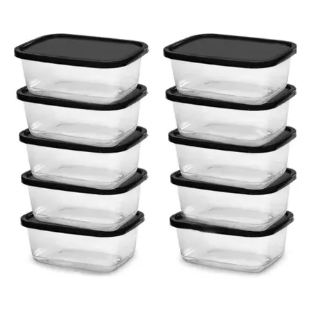 Kit 10 Potes 500ml Bpa Free Microondas Freezer Tampa Preta Preto