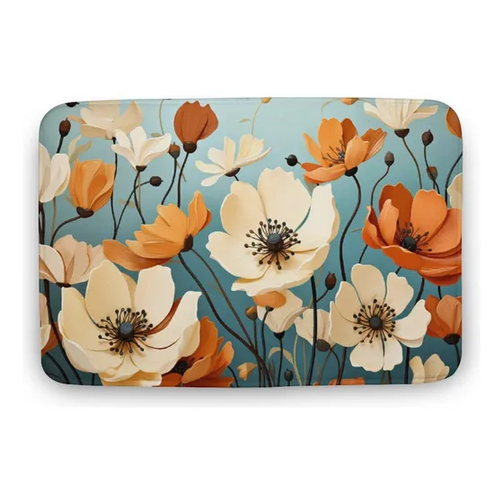 Tapete Baño Floral Primavera Vivido Alfombra Vintage Azul 20