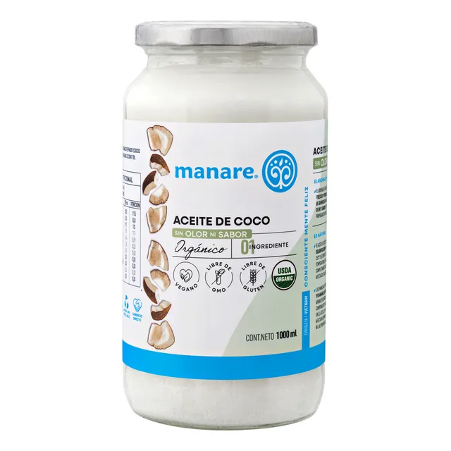 Aceite De Coco Orgánico Sin Olor Ni Sabor Manare 1 Lt