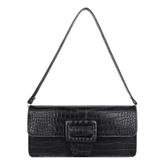 Cartera Diseñador De Hombro Cuero Pu Moda Tendencia - Negro Diseño De La Tela Rayas