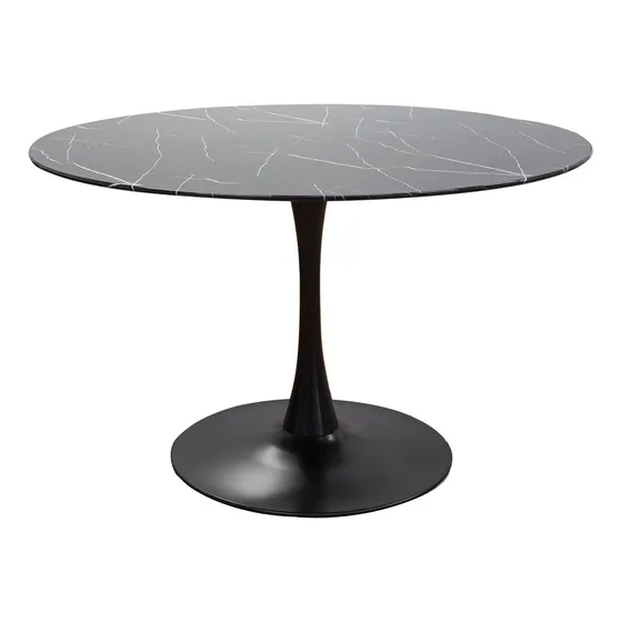 Mesa De Living Comedor Moderna Eames Tulip Simil Marmol 130cm - Negra