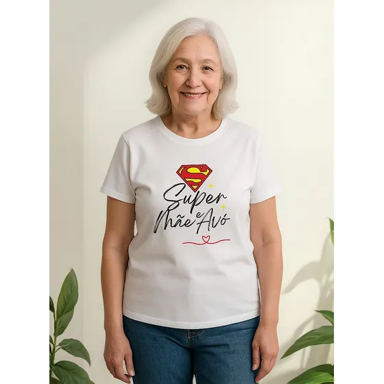 Camiseta Dia Das Mães Super Mãe E Avó Estampada Algodão 100%