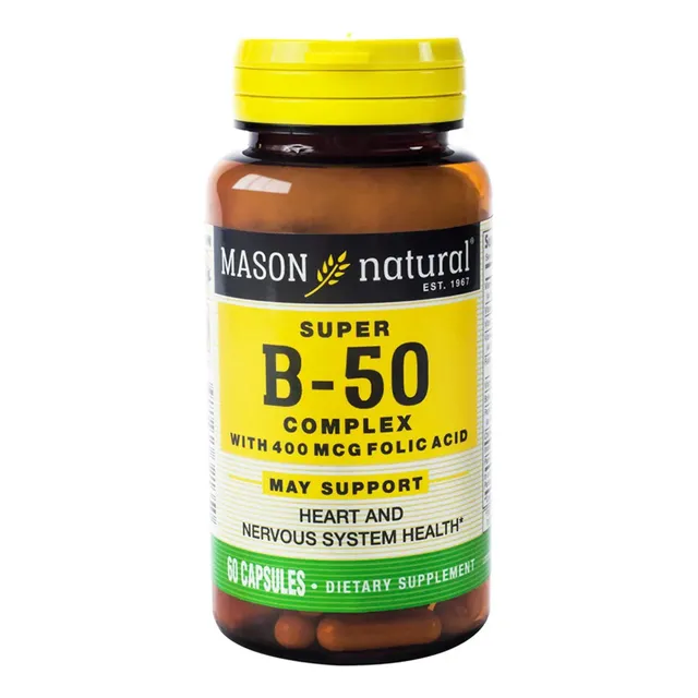 Complejo Súper B-50 - Ácido Fólico Mason Natural 60 Capsulas