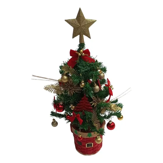 Arvore Natal Mesa Decoração 66 Cm Com Vaso Enfeites Luz Led