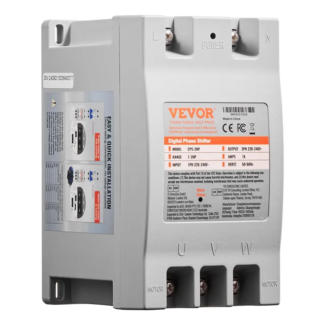 Convertidor De Fase Vevor 2hp 7a 220v Monofásico A Trifásico