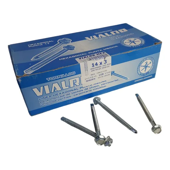 100 Tornillos Cab Hex. S/a Punta Mecha Autop. 14x3 - 75mm