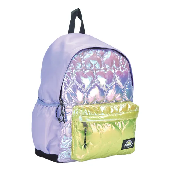 Mochila Filgo Keiway Aesthetic 17 Matelaseada Colores Pasteles 42x30cm Diseño Corazón Urbano Color Lila