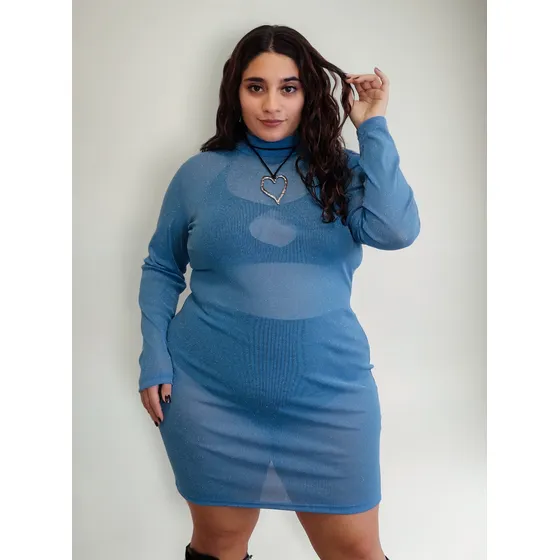 Vestido Transparente Mujer Ananá Plus Size Brillo Polera Tul