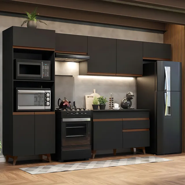 Mueble de Cocina Integral Madesa Reims 330cm con Encimera Negro 01