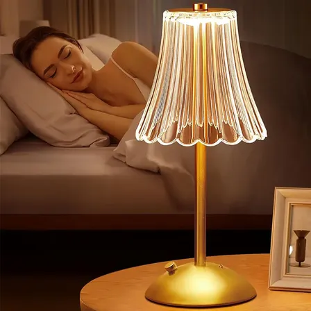 Luminária Mesa Abajur Saia Seda Sensor 3 Cor Dourado