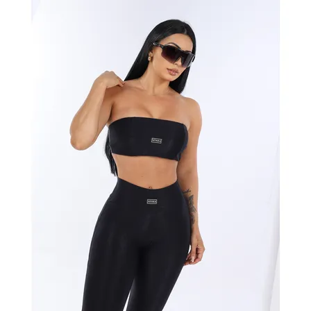 Conjunto Academia Fitness Costas Nua Cropped  Calça Feminino