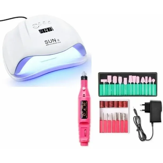 Kit Lampara Uv Manicure+ Torno De Uñas 3000rpm + Set Fresas 