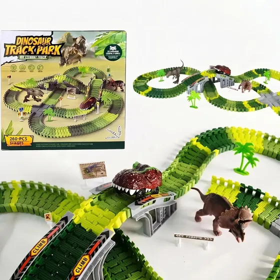 Pista de Corrida de Dinossauro Puzzlyn com 260 Peças, Brinquedo Educativo para Crianças