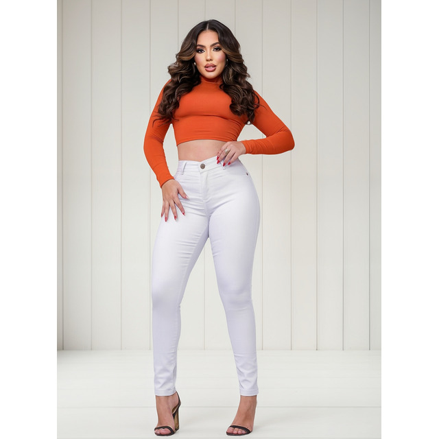 Calça Skinny Feminina Jeans Com Elastano Cintura Alta Lycra Calça Skinny Feminina Jeans Com Elastano Cintura Alta Lycra