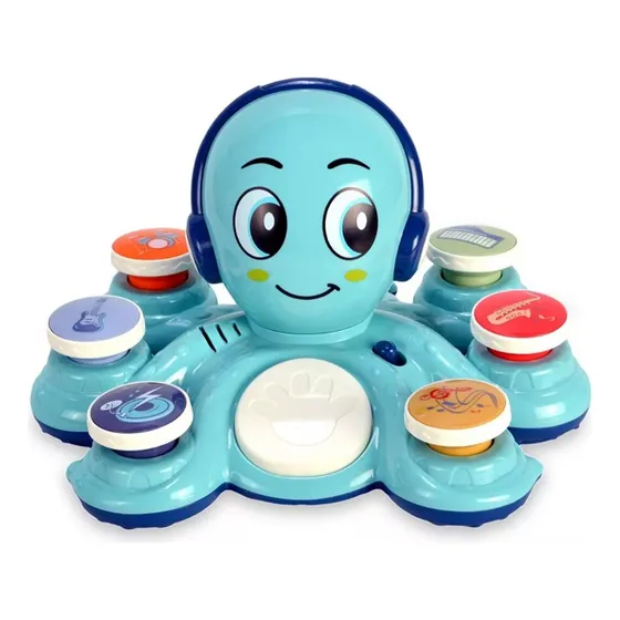 Brinquedo Educativo Polvo Musical Com 6 Botões Luz + 20 Sons Cor Azul
