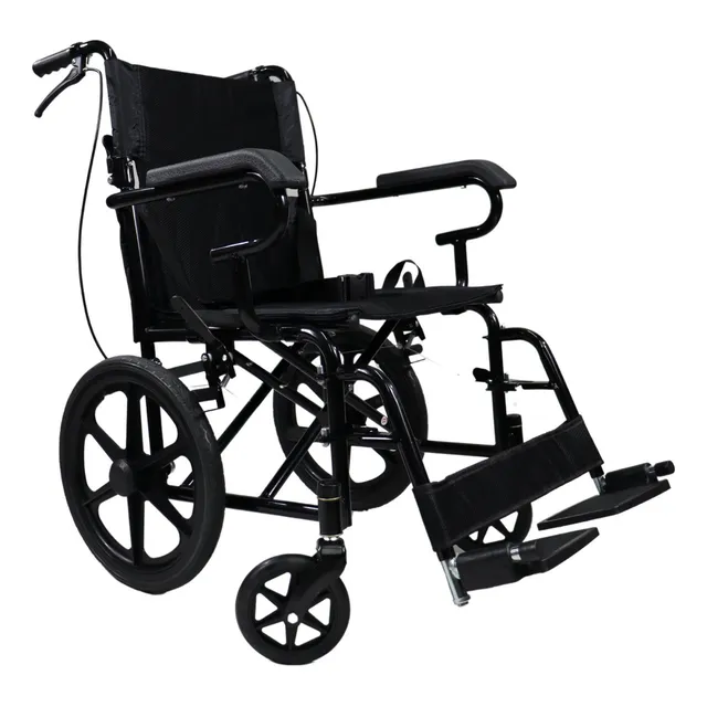 Silla De Ruedas Ligera Para Traslado Plegable Con Freno Color Negro