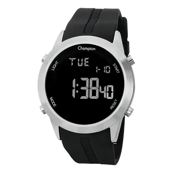 Relógio Masculino Esportivo Digital Champion CH40259T 46 Milímetros Pulseira Silicone Macia Prova D´Agua 50m Cronometro e Calendário