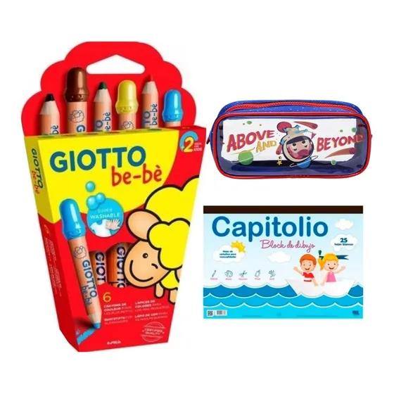 Kit Set 6 Lapices Giotto Bebe Cartuchera Astronauta Block N5