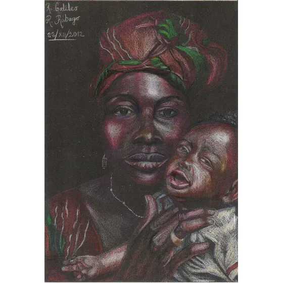 Madre E Hijo_dibujo Con Lápices De Color_papel Tamaño Carta