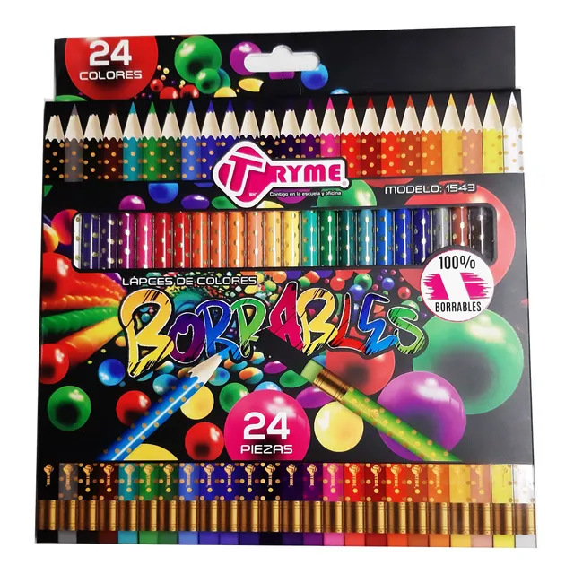 Colores Tryme Borrables 24 Lápices Ideal Para Escuela