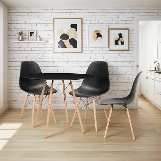 Conjunto Ideal Apartamentos Mesa Eiffel Eames 90cm 3 Lugares