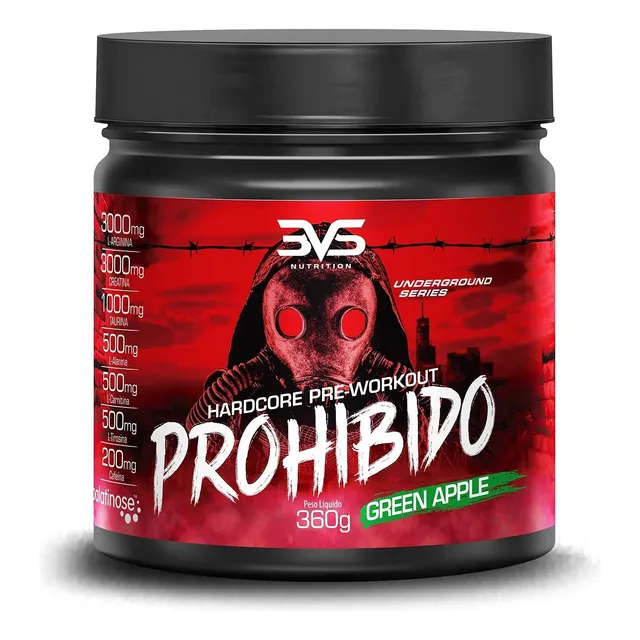 Prohibido Pre Entreno 3vs Creatina Y Beta Alanina 360g Manzana Verde