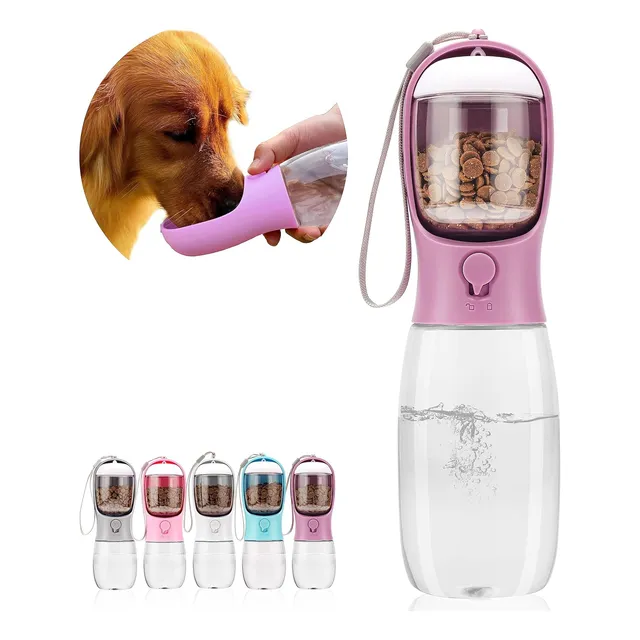 Botella De Agua Para Mascotas, Con Recipiente, 568ml Morada